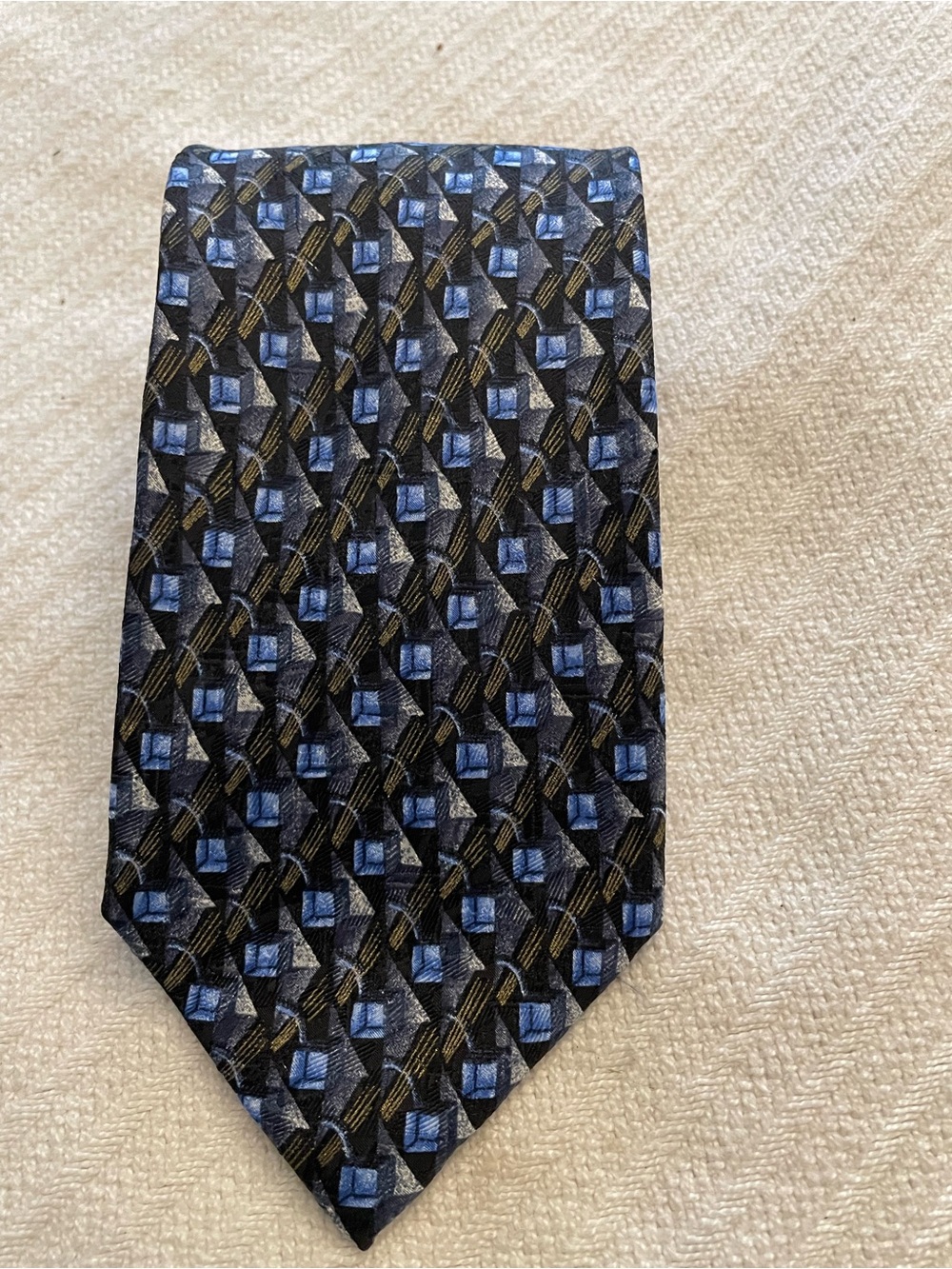Ermenegildo Zegna Blue, Black & Gold Geometric Silk Tie